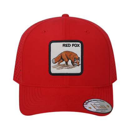 Red Fox 6-Panel Microfiber Laser Hole Trucker Hat with Red front and Red back