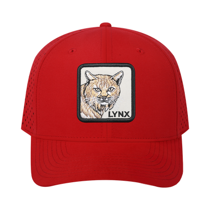 Lynx 6-Panel Microfiber Laser Hole Trucker Hat with Red front and Red back