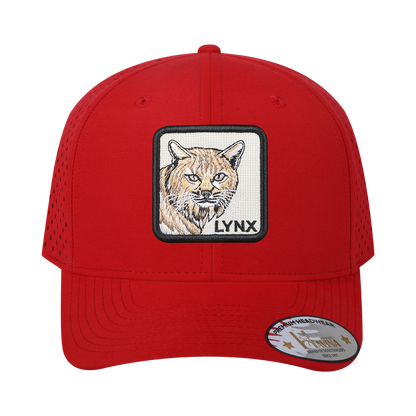 Lynx 6-Panel Microfiber Laser Hole Trucker Hat with Red front and Red back