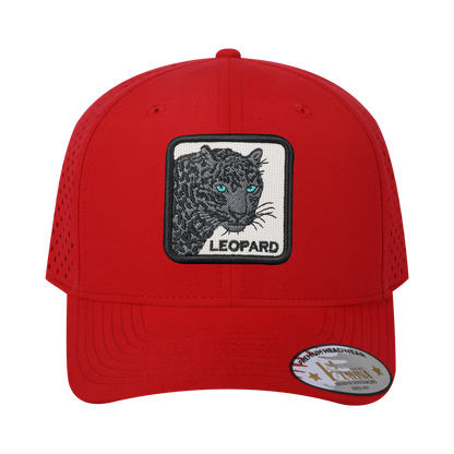 Leopard V2 6-Panel Microfiber Laser Hole Trucker Hat with Red front and Red back