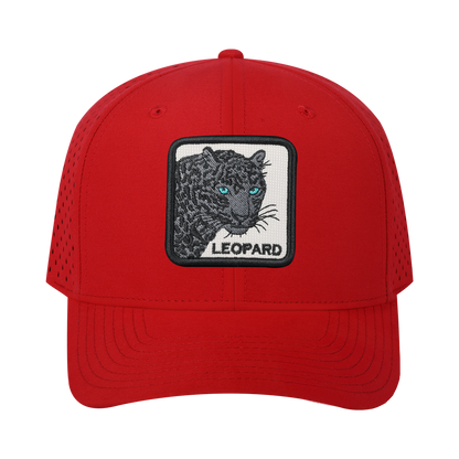 Leopard V2 6-Panel Microfiber Laser Hole Trucker Hat with Red front and Red back