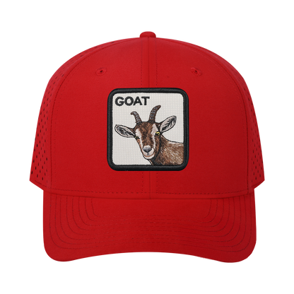 Goat 6-Panel Microfiber Laser Hole Trucker Hat with Red front and Red back