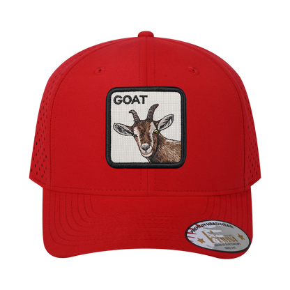 Goat 6-Panel Microfiber Laser Hole Trucker Hat with Red front and Red back