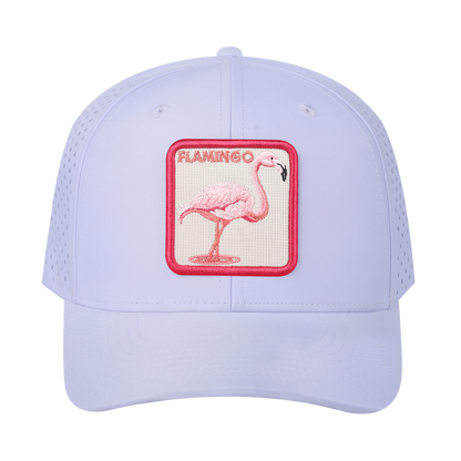 Flamingo 6-Panel Microfiber Laser Hole Trucker Hat with White front and White back