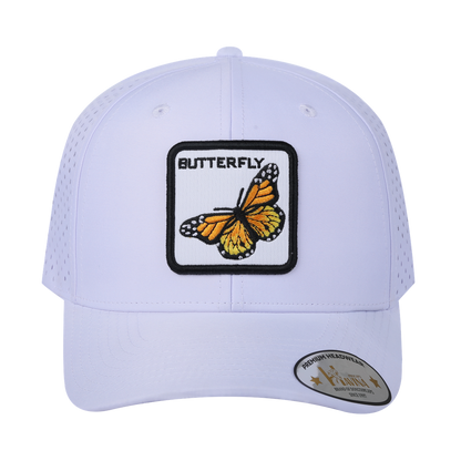 Butterfly 6-Panel Microfiber Laser Hole Trucker Hat with White front and White back