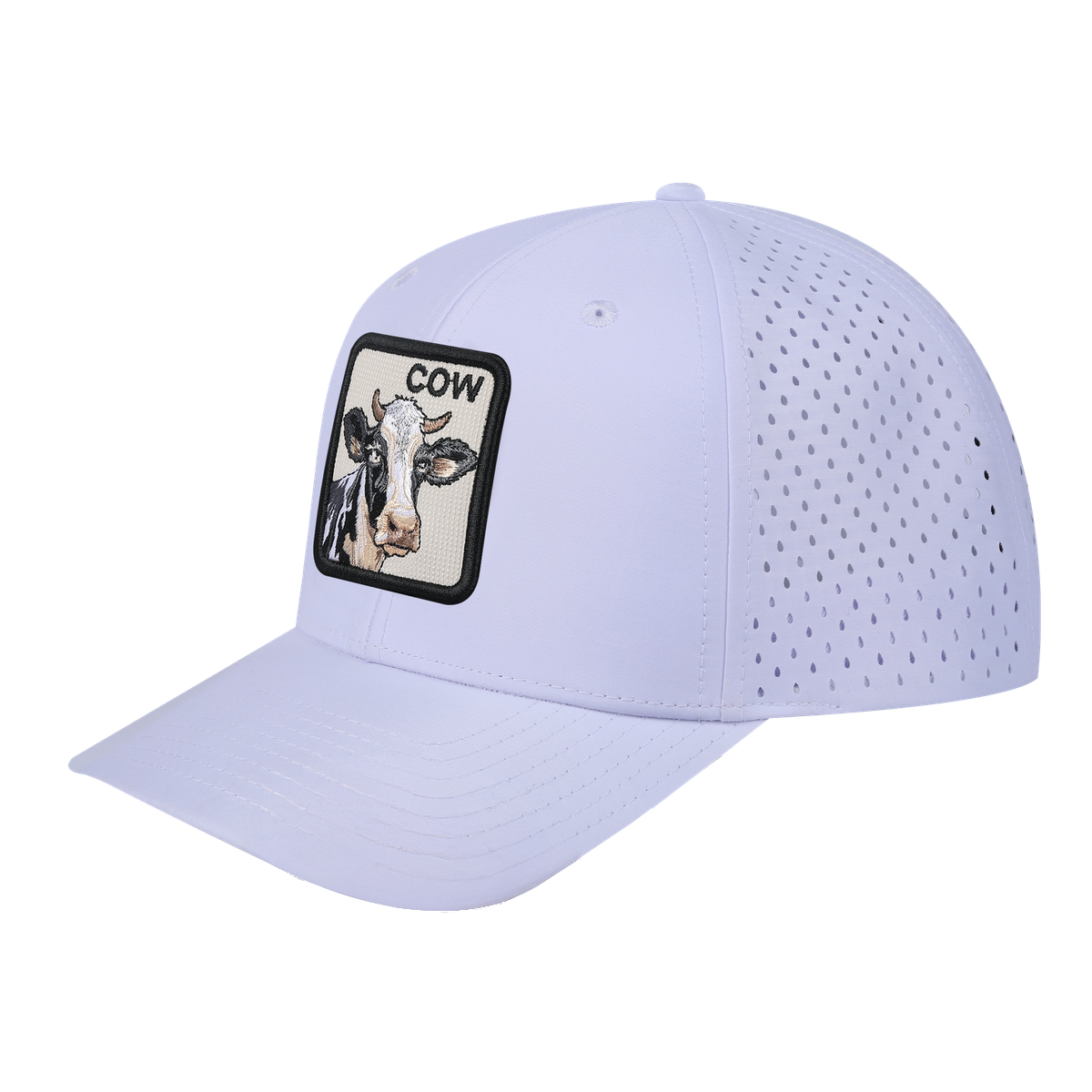 Cow 6-Panel Microfiber Laser Hole Trucker Hat with White front and White back