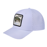 Bass 6-Panel Microfiber Laser Hole Trucker Hat with White front and White back