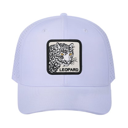 Leopard 6-Panel Microfiber Laser Hole Trucker Hat with White front and White back