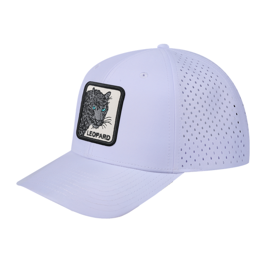Leopard V2 6-Panel Microfiber Laser Hole Trucker Hat with White front and White back