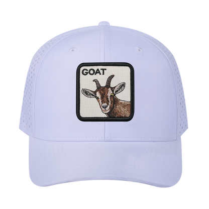 Goat 6-Panel Microfiber Laser Hole Trucker Hat with White front and White back