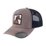 Horse 6-Panel Trucker Hat with Light Brown front and Black back