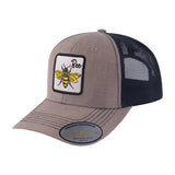 Bee 6-Panel Trucker Hat with Light Brown front and Black back