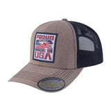 Proud to Say Made in US 6-Panel Trucker Hat with Light Brown front and Black back