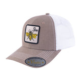 Bee 6-Panel Trucker Hat with Light Brown front and White back