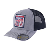 Proud to Say Made in USA 6-Panel Trucker Hat with Khaki front and Black back