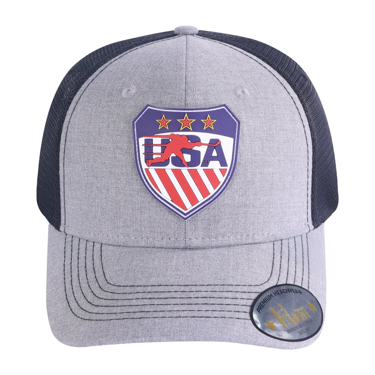 Loving Hockey 6-Panel Trucker Hat with Khaki front and Black back