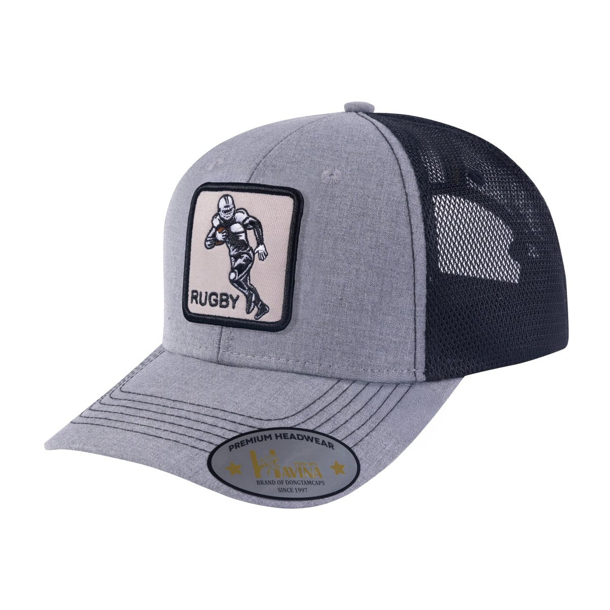 Rugby/Football 6-Panel Trucker Hat with Light Grey front and Black back
