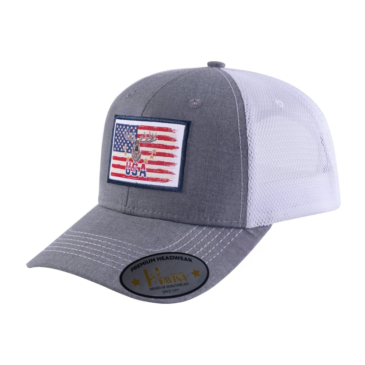 US Deer Hunter 6-Panel Trucker Hat with Light Grey front and White back