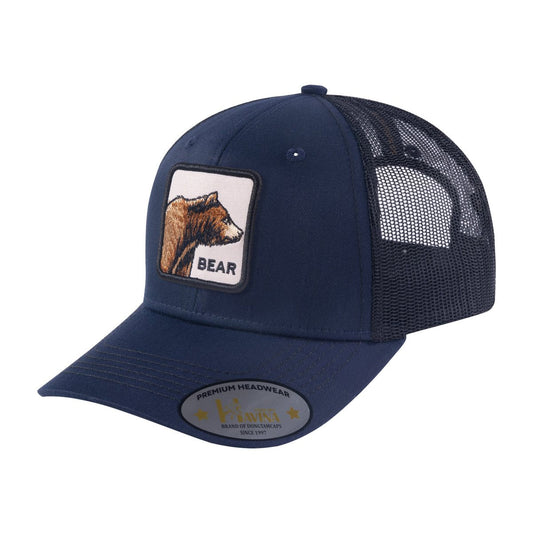 Bear 6-Panel Trucker Hat with Navy front and Black back