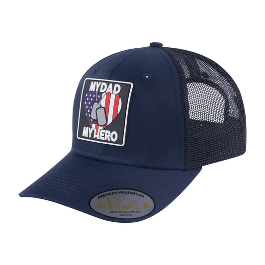 My Dad My Hero 6-Panel Trucker Hat with Navy front and Black back