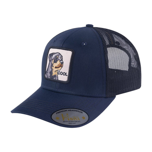 Cool Dog 6-Panel Trucker Hat with Navy front and Black back