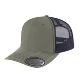 Blank 6-Panel Trucker Hat with Olive front and Black back