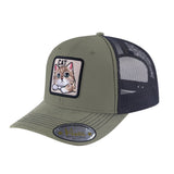 Cat 6-Panel Trucker Hat with Olive front and Black back