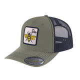 Bee 6-Panel Trucker Hat with Olive front and Black back