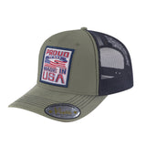 Proud to Say Made in US 6-Panel Trucker Hat with Olive front and Black back