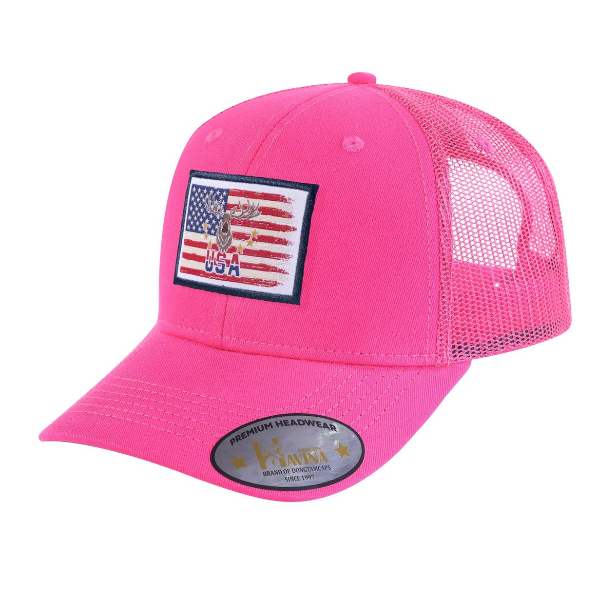US Deer Hunter 6-Panel Trucker Hat with Pink front and Pink back