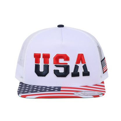 Classic US American Flag 5-Panel Snap Trucker Hat with White front and White back