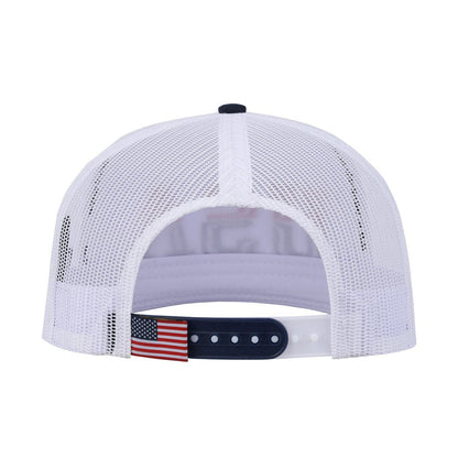 Classic US American Flag 5-Panel Snap Trucker Hat with White front and White back